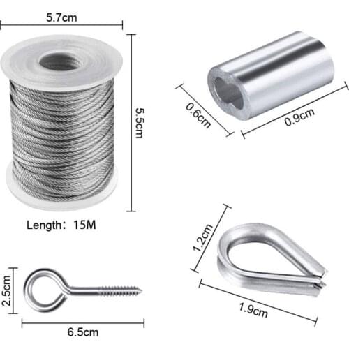 Garden Wire Sun Shade Tent Installation Railing Decking Plants Fence Anti-Rust 19 Pcs 50 FT Hook & Eye Tensioner Rope