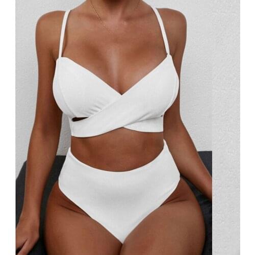 Sexy High Cut Ribbed Swimsuit For Women 2 Pieces Push Up Biquini Set Mujer Solid High Waist Bikini Femme 2021 Summer Hot Sale