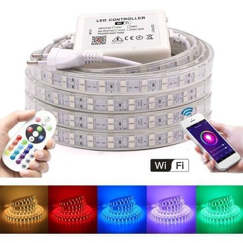 WIFI LED Strip Light RGB 5050 220V 110V 120LED 60LED 24key Remote Control EU US UK AU Kit Soft Flexible LED Ribbon Decoration