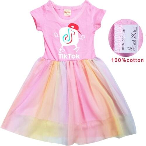 TIK TOK Girl Dress Kids Dresses For Girls Mesh Casual Lace cartoon Princess Baby Girl Clothes Summer Dress