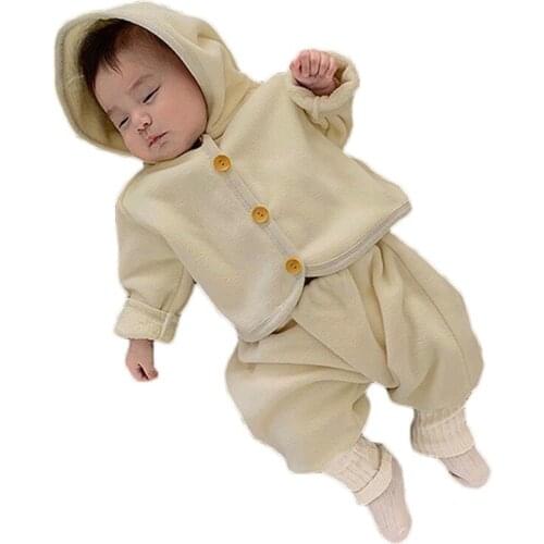 Hooded Tops Pants Outfits 2pcs Toddler Warm Clothes Set 0-24M Fall Autumn Winter New Plus Velvet Baby Boy Boys Girls Clothes Set