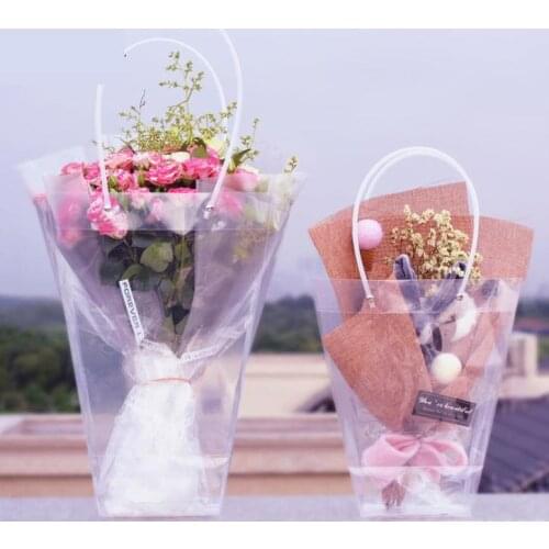 Trapezoidal waterproof transparent gift bag plastic PVC Flower shop packaging bag Party holiday flower bags SN2184