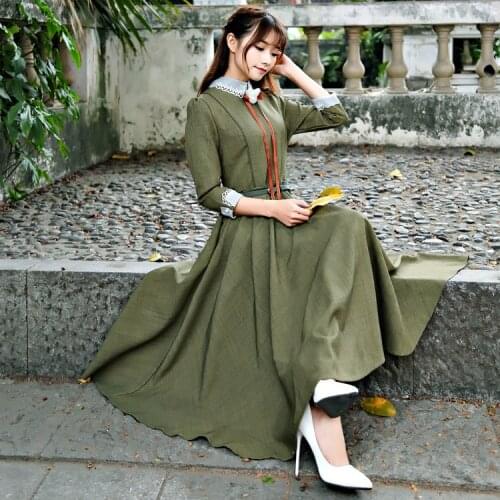 2017 Spring Autumn Women dress Vintage Retro Elegant Peter Pan Collar Three Quarter Sleeve Swing Tunic Belt Ladies' Vestidos