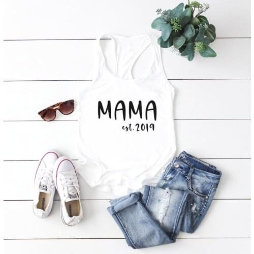 Vest Mama Est 2019 New Mom Gift Tee Pregnancy Announcement Mom Gift Mothers Day Gift Tank Tops Women Racerback Vest Camisetas