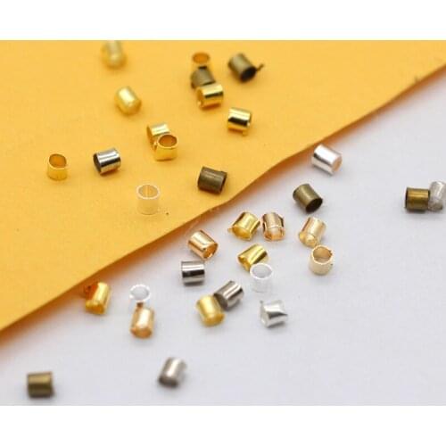 1000p 2x2mm Silver Gold plated Copper Tube End Beads Stopper Spacer Beads For Diy Jewelry Making Findings wholesale Supplies