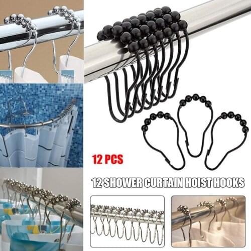 12 Pcs Shower Curtain Hooks Rings Rust-Resistant Metal Smooth for Bathroom SP99