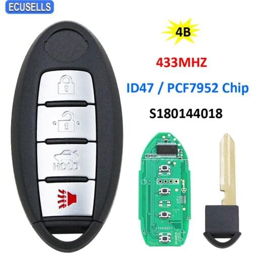 3+1/4 Button Remote Car Key 433mhz ID47 PCF7952 Chip Continental S180144018 for Nissan Altima Maxima 2013 2014 2015