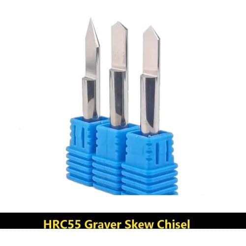 BEYOND HRC55 Tungsten Steel Graver Skew Chisel Flat Bottom Knife Engraving Machine Cutting Tool 3.175 4.0 6.0 1pcs