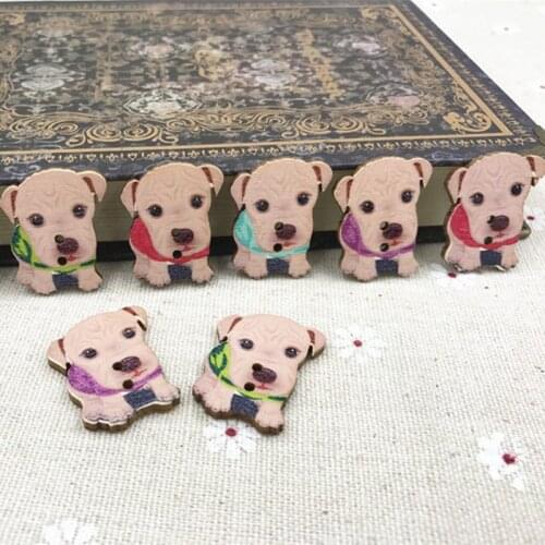 DIY 100pcs Dog animal buttons Wooden Sewing decoration Scrapbooking Mix-color 28mm