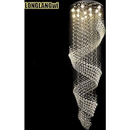 Long Size Modenr LED Crystal Chandelier Light Fixture for Lobby Staircase Lustre Stairs Foyer Large Crystal Lmap Stair Lighting