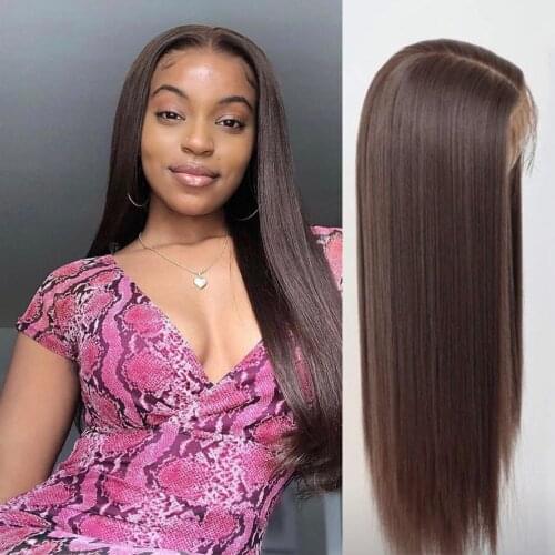 Long Lace Front Wigs for Women Brown Color Synthetic Fiber Hair Glueless Lace Wigs with Natural Hairline