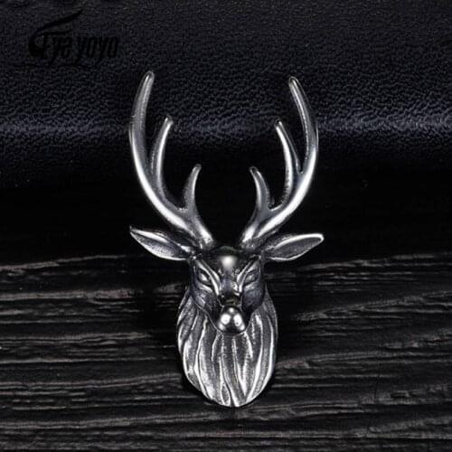 EyeYoYo Luck Deer Pendants Sika Minimalist Stainless Steel Pendants Men Unique Wild Animal Necklaces Animal Head Party Gift