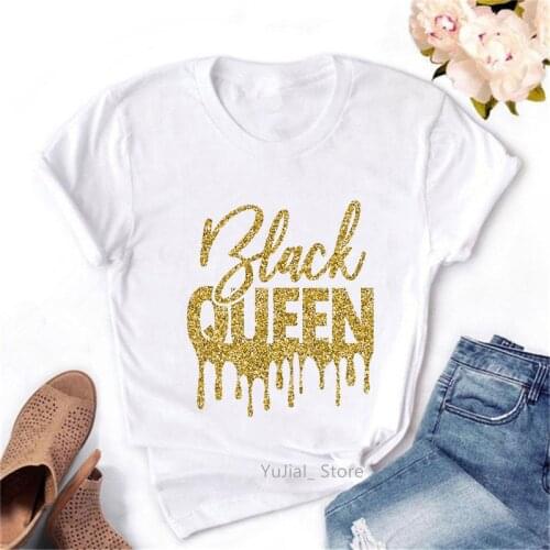 Golden Black Queen Graphic Print Tshirt Women Balck Girls Magic T Shirt Femme Kawaii Clothes Melanin Poppin T-Shirt Female