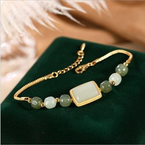 Natural hetian green jade bracelet handmade with 925 sterling silver bracelets for women bangles 925 bracelets for women