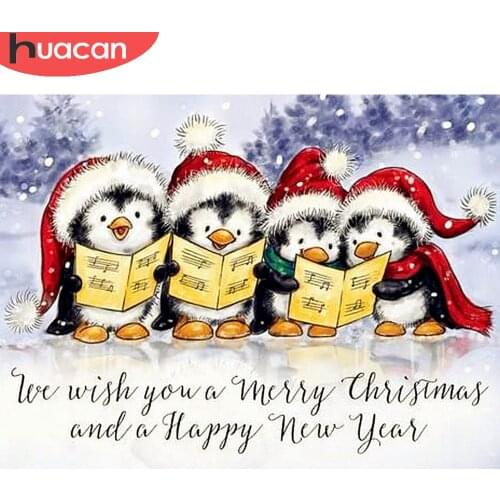 HUACAN Diamond Painting Christmas Penguin Wall Art Diamond Embroidery Mosaic Winter Snow Cross Stitch Home Art