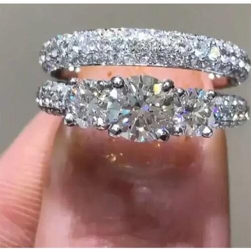 Huitan Newly Designed Wedding Eternity Rings Set Jewelry for Women Fashion Luxury 2Pcs Rings Accessories Anniversary Love Gift