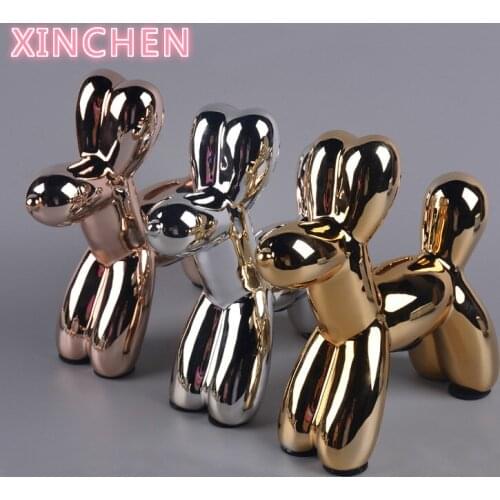 Ceramic animal dog put a Nordic home decoration put on a gold silver balloon plating