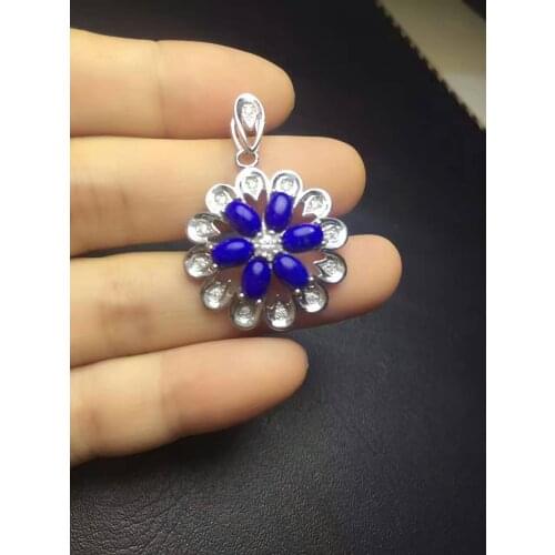 Natural lapis lazuli pendant 925 Sterling silver Natural gemstone Pendant Necklace trendy Small sunflower women girl jewelry