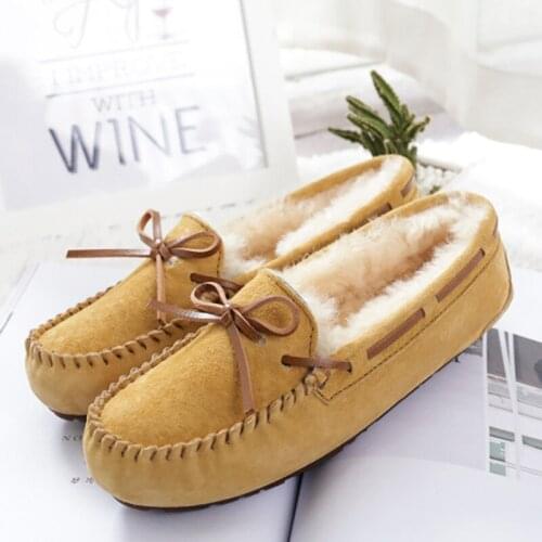 New 100% Genuine Leather Thick Plush Women Flat Shoes New Fashion Women Moccasins Casual Loafers Plus Size Winter shoes