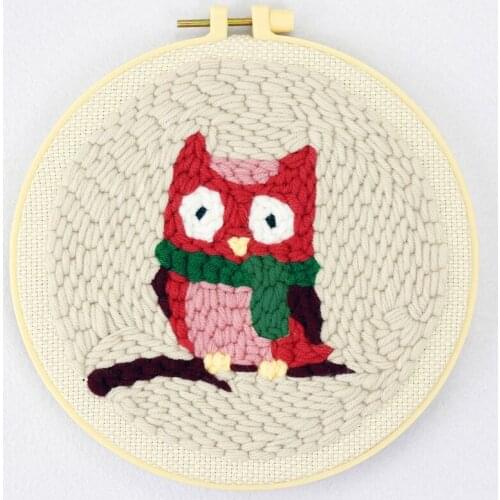 Owl Punch Needle Kits for Starter, Contains Threader Fabric, Embroidery Hoop, Yarn, All Material and Tool, Needle Full Set