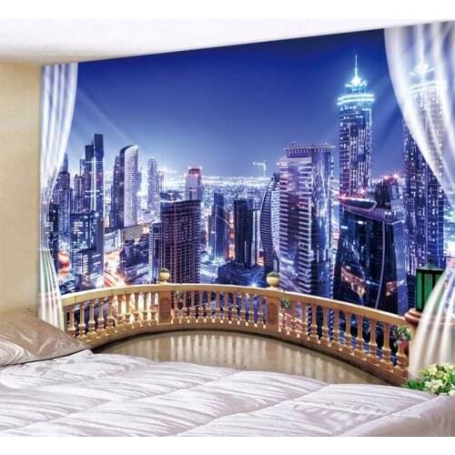 City Night Scene Wall Tapestry Mandala Floral Beach Palm Tree Large Hanging Wall Tapestries Hippie Boho Room Decoration Blanket