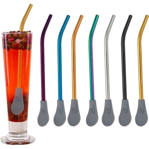 Stainless Steel Silicone Removable Drinking Straw Creative Reusable Sucker Spoon Filter For Ktv Bar Hotel Drinking Supply