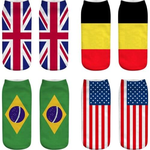 1 pair women socks fashionable original design fashionable cotton socks NEW 3D national flag single side printed summer socks