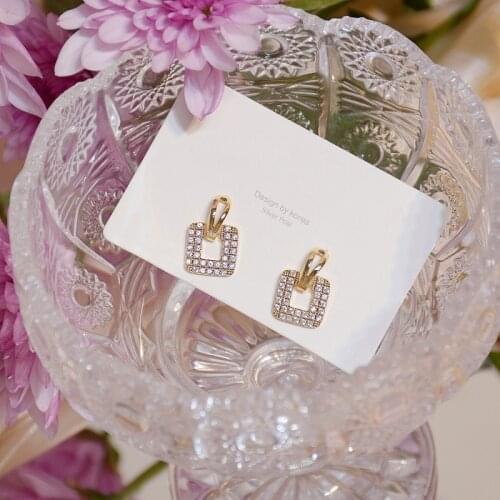 2020 New Fashion Womens Earrings Delicate Zircon Geometry Square Earrings For Women Brides Wedding Party Jewelry Wholesale