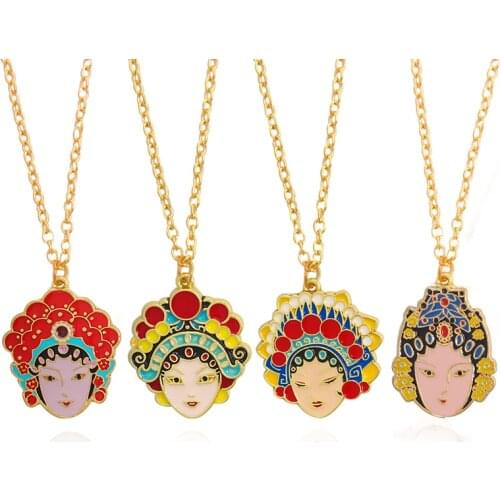 Beijing opera Facebook Pendant Necklace Women Mask Alloy Metal Enamel Necklace Chain Choker Jewelry Collares Gift