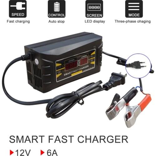 Portable Intelligent 12V 6A Car Battery Charger AGM GEL Lead Acid Battery Charging Device 12 Volt Automatic For 12V 75AH 100AH