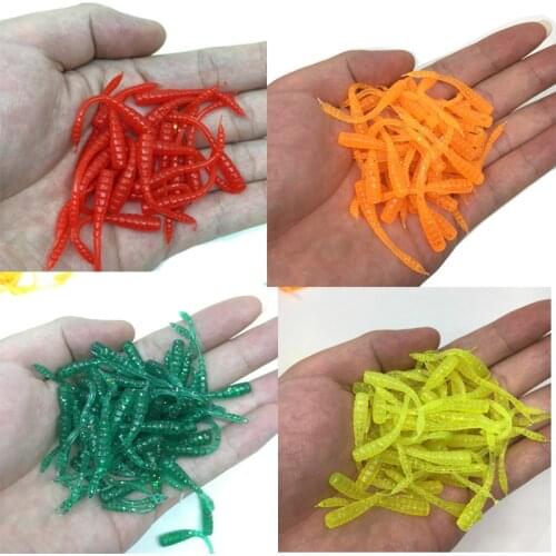 50pcs / lot Soft Worm Maggots Bait 45mm 0.43g Artificial Silicon Jig Shad Swimming Fishing Lure bass soft fish smell soft baits