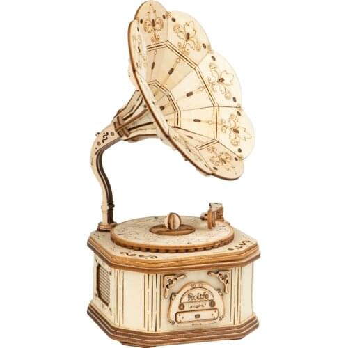 Robotime Stem Toys Wooden 3D Puzzle Gramophone 3d modeling building for Gift