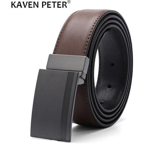 Luxury Leather Belt Men Plate Reversible Buckle With Toothpick Pattern Business Dress Belts Dropship Suppliers Black Blue Brown