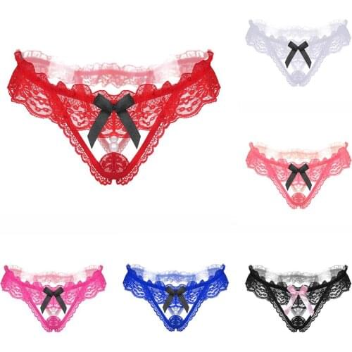 Crotchless sexy transparent mesh thongs for women floral lace panties G-String Erotic lingerie ladies intimate underpants