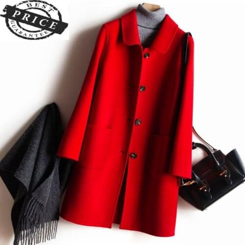 Wool 100% Natural Coat Female Sided Woolen Jacket Women Clothes 2021 Spring Korean Winter Elegant Long Overcoat LWL150a