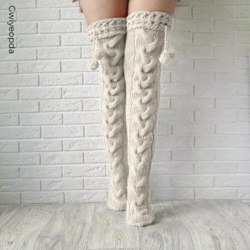 Womens Long Knitted Stockings For Girls Ladies Autumn Winter Warm Knit Long Socks Sexy Black Thigh High Over The Knee Socks