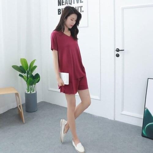 Pajamas ladies Modal V-neck summer loose short-sleeved shorts four seasons commuter suit comfortable home service Sleepwear