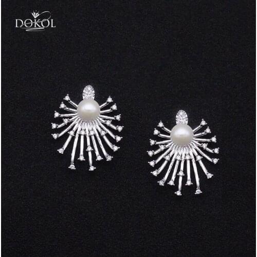 DOKOL Fashion Pearl Earrings Dandelion Stud Earrings for Women Silver Color Flower Jewelry Accessories DKE0195
