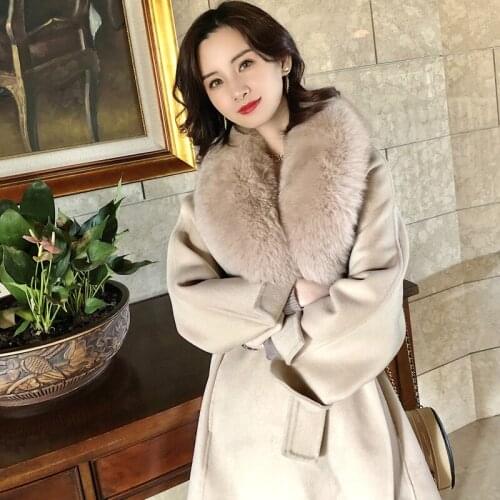 MENINA BONITA 2021 Real Fur Coat Winter Jacket Women Natural Fox Fur Cashmere Wool Blends Long Outerwear Belt Ladies Streetwear