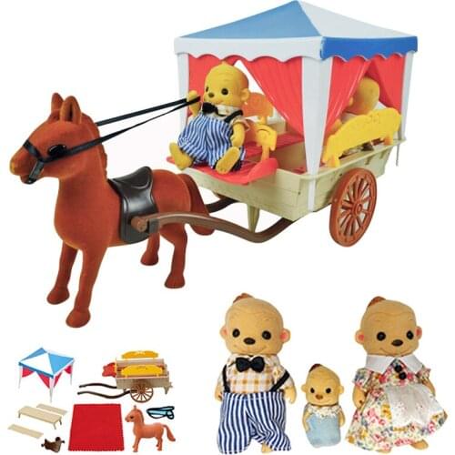 1:12 Foresr Animal Family Carriage Dollhouse Furniture Matching Dolls A Family Of Three Miniature Accessories Toys For Children