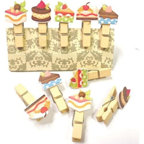 10pcs Mini Natural Wooden Cake Photo Clips Christmas Dessert Clips Clothespin Craft Decoration Clips Pegs