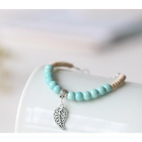 10pcs/lot Autumn leaves hand knitted ceramic bead bracelet jewelry ethnic minority breeze fresh wholesale stall