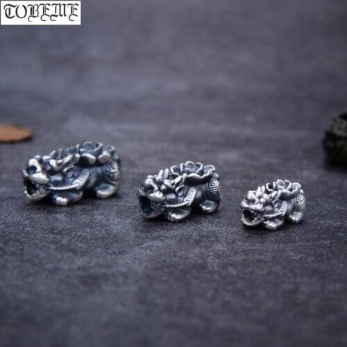 100% 3D 999 Silver Pixiu Beads Vintage Silver Fengshui Piyao Beads Good Luck Lotus Pixiu Beads DIY Bracelet