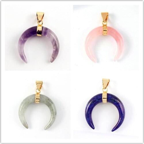 100-Unique 1 Pcs Light Yellow Gold Color Crescent Moon Shape Many Style Quartz Stone Pendant For Anniversary Gift