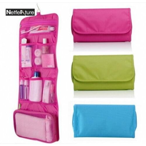 2017 New Portable Outdoor Oxford Woman Makeup Organizer Hanging Folding Travel Wash Pouch Cosmetic Bag Toiletry Storage Bag