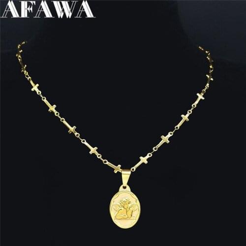 2021 Cross Angle Stainless Steel Small Necklaces & Pendants Women/Men Gold Color Choker Necklace Jewelry colgantes NXS02