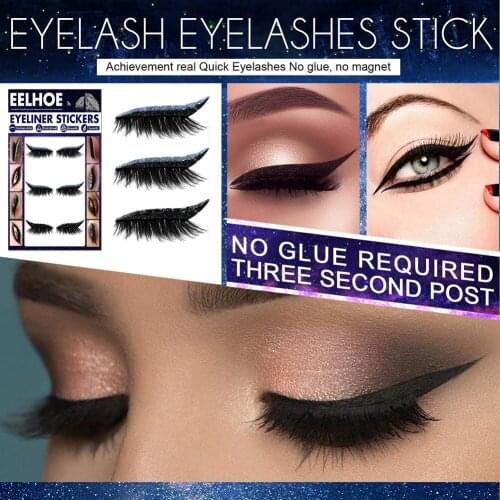 3 Pairs Glitter Eyeliner Eyelash Sticker Waterproof Reusable False Eyelashes Eyeliner Faux Double Eyelid Tape Cat Eye Cosmetics