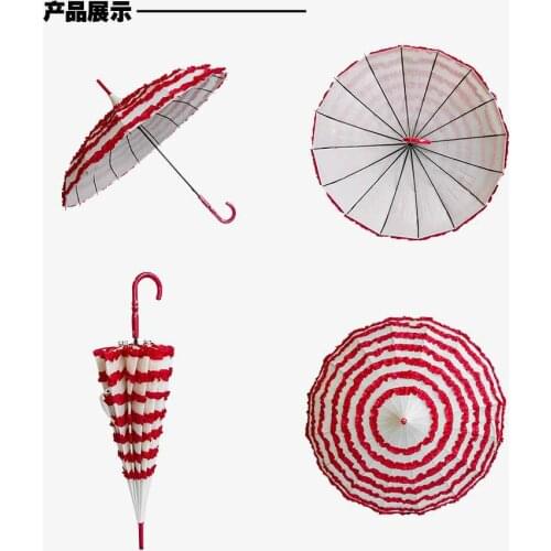 50pcs Elegant bride Pagoda Umbrellas Semi-automatic Long Handle Lace Women Parasol Sunny Fancy Dress Photograph Prop
