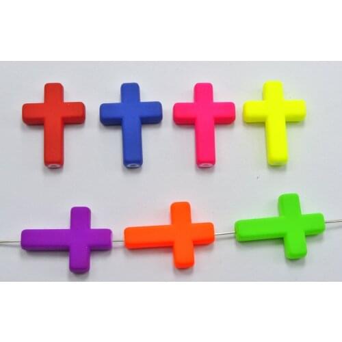 50 Mixed Matte Fluorescent Neon Beads Acrylic Cross Charms Beads 24x18mm