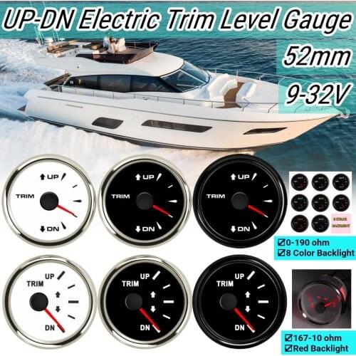 52mm 8 Color LED Boat Trim Gauge for Inboard Outboard Engine Marine Trim Tilt Indicator Meter 2" Up 0-190ohm 167-10Ohm